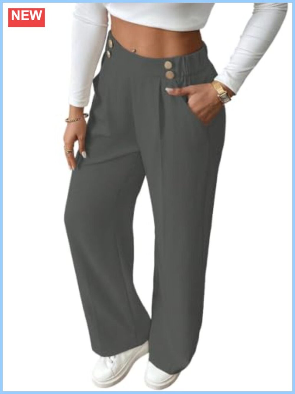 Plus Size Wide Leg High Waisted Work Pants with Pockets
